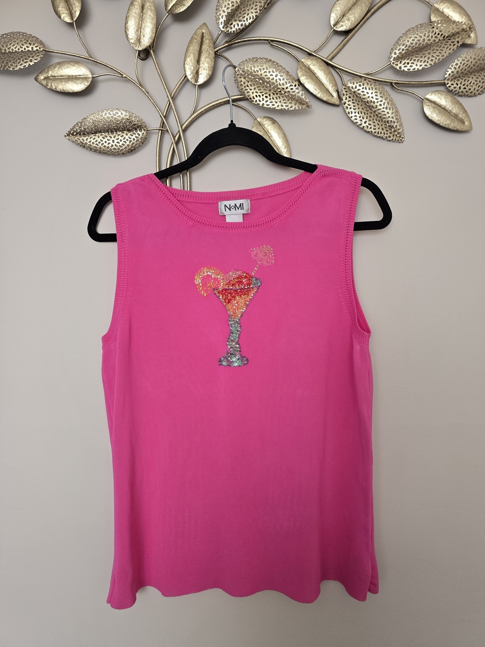 NoMi Hot Pink Sequin Cocktail Tank Top Size L Rayon